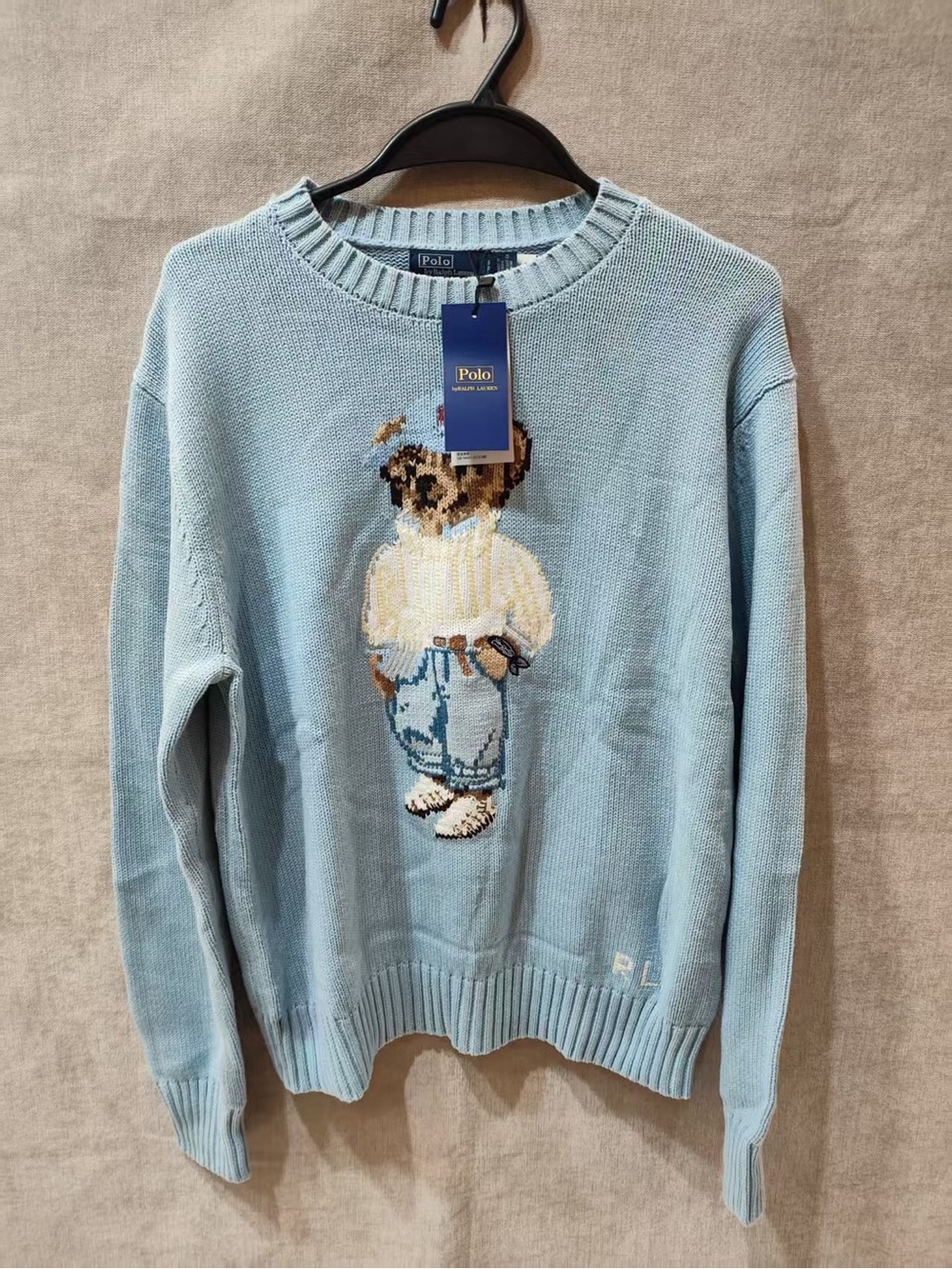 Polo by Ralph Lauren Bear Knit Crewneck Sweater - Light Blue